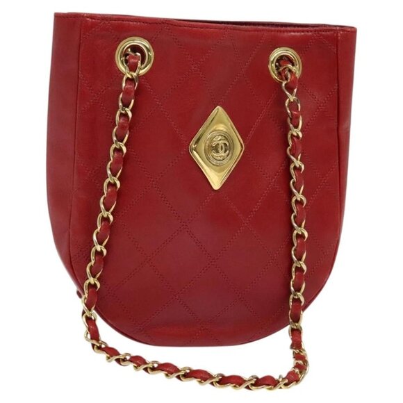 CHANEL Bicolore Chain Shoulder Bag Leather Red Gold - Picture 1 of 15